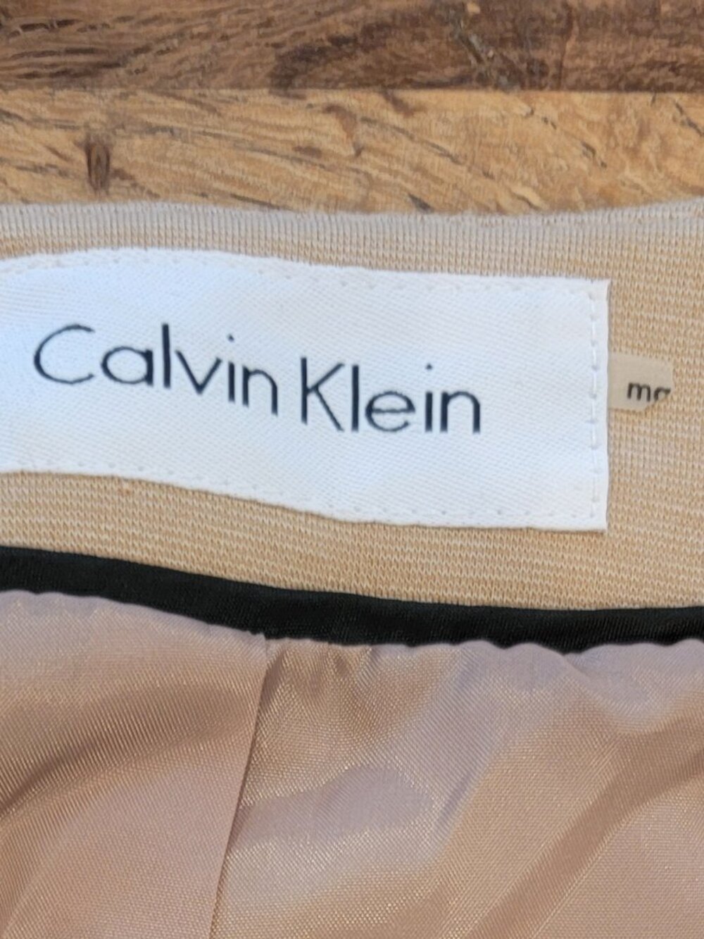 Calvin Klein Knit 3/4 Sleeve Blazer Beige Toggle Jacket Pockets Stretch Career - Picture 10 of 11